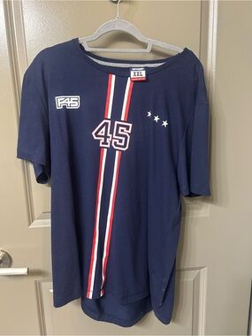 F45 Men’s Navy Blue Athletic Tee with Red & White Stripe - XXL